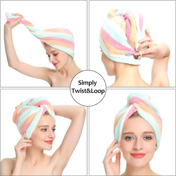 Microfiber Hair Towel 2Pack, Hair Towel Wrap for Women/Kids - Picture 5 of 7